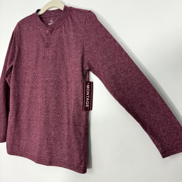 Montage Boy’s Size 7 Red Burgundy Button Casual Long Sleeve Henley Shirt New - Picture 3 of 4